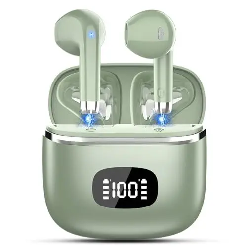 Produktbild: POMUIC Kabellose Bluetooth-Kopfhörer, 2023, Bluetooth 5.3 mit ENC, Kopfhörerreduzierung, 40 Stunden Spielzeit mit LED-Display, Hi-FI Stereo-Sound, IP7 wasserdicht, Touch-Steuerung, Bluetooth-Headset
