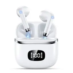Produktbild: POMUIC Kabellose Bluetooth-Kopfhörer, Bluetooth 5.3 mit ENC Reduzierung, 40 Stunden Spielzeit mit LED-Display, Hi-Fi Stereo-Sound, IP7 wasserdicht, Touch-Steuerung, Weiß