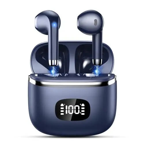 Produktbild: POMUIC Bluetooth Kopfhörer, Kopfhörer Kabellos Bluetooth 5.3 In Ear Kopfhörer mit 4 ENC Noise Cancelling Mic, 40H Spielzeit mit LED, IP7 Wasserdicht in Ear Ohrhörer für Arbeit Studium Sport, Blau