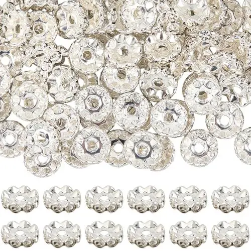 Produktbild: PONABEADIY 1 Box 12mm 120 Stück Silberne Messing Strass Rondelle Perlen Mit Löchern Gewellter Rand Kristall Lose Abstandshalter Charm Perlen Großpackung Für Schmuckherstellung Ohrringe Armbänder Hals