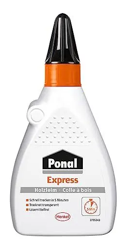 Produktbild: Ponal Express Holzleim, transparent und schnell trocknender Holzkleber für vielseitige Verleimungs- & Bastelarbeiten, wasserfester Leim in praktischer Flasche, 1x60g