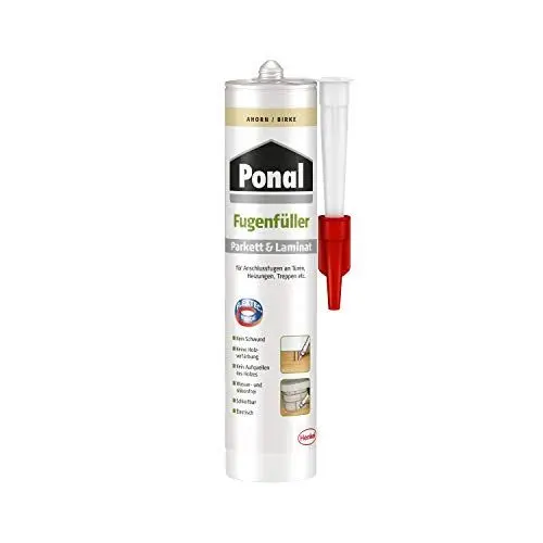 Produktbild: Ponal Parkett & Laminat Fugenfüller Ahorn, elastische Fugenmasse für Anschluss- und Dehnungsfugen, lösemittel-, wasser- und silikonfreie Dichtmasse, 1x280ml Kartusche, Ahorn/Birke