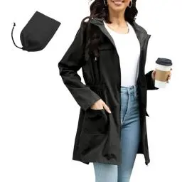 Produktbild: PONCEAU Damen Wasserdicht Regenjacke Atmungsaktiv Windbreaker Wetterfest Softshelljacke Leichte Jacke Atmungsaktive Packbare Lange Windbreaker Jacke für Frauen Regenmantel Wandern Fahrrad Regenponcho