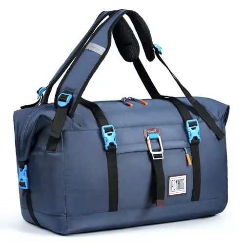 Produktbild: Ponhog Reisetasche für Herren Damen, 40L Groß Reisetasche Rucksack Sporttaschen Leichte, Trainingstasche Fitnesstasche Duffle Bag für Weekender Fitness Sport Reisen, Blau