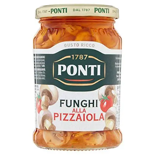 Produktbild: Ponti Funghi Prataioli alla Pizzaiola in Olio di Semi di Girasole Pizzaiola-Pilze in Sonnenblumenöl 280g Glas
