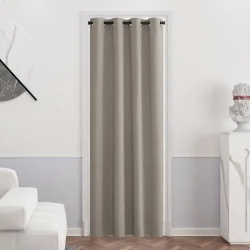 Produktbild: PONY DANCE Lichtundurchlässige Vorhänge Blickdicht Türvorhang 1 Stück H 240 x B 140 cm Wohnzimmer Gardinen mit Ösen Blackout Curtain Thermovorhang Kälteschutz, Sandfarben