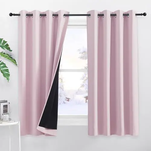 Produktbild: PONY DANCE Blickdichte Vorhänge Kinderzimmer Gardinen Mädchen Verdunklungsgardine Thermogardine Kälteschutz Doppellagige Vorhänge Lichtundurchlässig Ösenschal 2er Set H 160 x B 140 cm, Hellpink