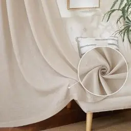 Produktbild: PONY DANCE Boho Gardinen Leinen Natur Wohnzimmer Vorhänge für Schienesystem 2er Set H 245 x B 140 cm Vorhänge Leinenoptik Halbtransparent Leinengardine mit Kräuselband Linen Curtains for Living Room
