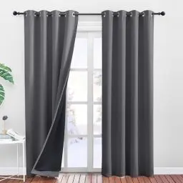 Produktbild: PONY DANCE Dicke Vorhänge Kälteschutz Thermovorhang Doppellagige Verdunklungsvorhänge Grau Ösenschal 2er Set H 245 x B 140 cm Verdunkelnde Gardinen Schlafzimmer Vorhänge Lichtundurchlässig