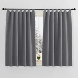 Produktbild: PONY DANCE Gardinen Kurz Schlaufenschal 2er Set - Küchen Vorhänge Kurz H 145 x B 140 cm Blickdichte Gardinen Grau Verdunklungsvorhänge Kinderzimmer Thermovorhang gegen Kälte