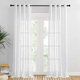 Produktbild: PONY DANCE Gardinen Wohnzimmer Vorhang Leinenoptik Gardienen 2-Set H 240 x B 132 cm Balkontür Gardine Weiss Halbtransparent Vorhänge mit Ösen