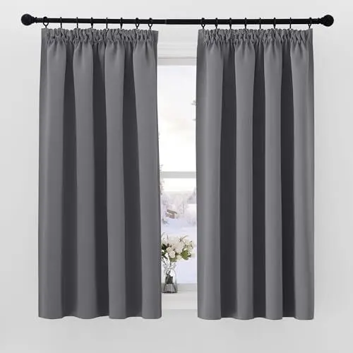 Produktbild: PONY DANCE Vorhänge Grau Blickdicht 2er Set Gardinen 160 cm Hoch Kräuselband Schlafzimmer Gardinen und Vorhänge Wärmeisolierend Thermovorhang Kälteschutz Kräuselband, H 160 x B 140 cm