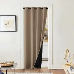 Produktbild: PONY DANCE Kälteschutzvorhang Tür Ösenschal 1 Stück H 240 x B 140 cm Doppellagige und Dicke Vorhänge Wärmeisolierend Verdunklungsvorhänge Schlafzimmer Gardinen 100% Blickdicht, Cappuccino
