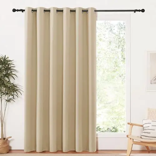 Produktbild: PONY DANCE Raumteiler Gardinen Wohnimmer Ösenvorhang 1 Stück H 210 x B 200 cm Thermo Vorhänge gegen Hitze Vorhänge Verdunkelung für Sichtschutz, Biscotti Beige