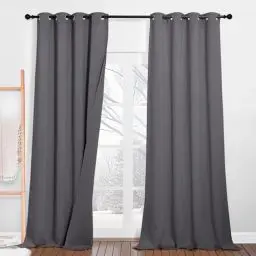 Produktbild: PONY DANCE Schallschutz Vorhang mit Abnehmbarem Filzfutter 2er Set H 240 x B 132 cm Dreilagige Verdunklungsvorhänge mit Ösen Dicke und Schwere Vorhänge Kälteschutz Thermovorhang, Grau