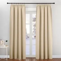 Produktbild: PONY DANCE Wohnzimmer Gardinen mit Kräuselband 2er Set Wärmeisolierende Vorhänge Blickdicht Thermovorhang gegen Hitze Verdunklungsvorhänge für Schienen, Biscotti Beige, H 200 x B 140 cm