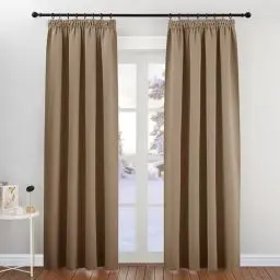 Produktbild: PONY DANCE Schlafzimmer Gardinen und Vorhänge mit Kräuselband für Gardinenschiene Thermovorhang gegen Hitze Verdunklungsvorhänge Kinderzimmer, 2er Set H 220 x B 140 cm, Cappuccino