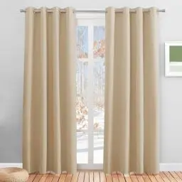 Produktbild: PONY DANCE Thermogardinen Kälteschutz Winter Wohnzimmer Gardinen Beige Blickdicht Ösenschal 2er Set H 200 x B 140 cm Wärmeisolierende Vorhänge Verdunkelung, Biscotti Beige