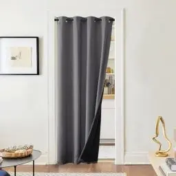 Produktbild: PONY DANCE Türvorhang Thermo Kälteschutz Doppellagige und Dicke Verdunklungsvorhänge Grau 1 Stück H 220 x B 140 cm Ösenvorhang Blickdicht Schlafzimmer Gardinen Wärmeisolierend