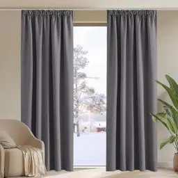 Produktbild: PONY DANCE Thermovorhang Hitzeschutz Kräuselband Gardinen Grau Blickdicht 2er Set H 245 x B 140 cm Verdunklungsgardine für Schiene Vorhänge Wohnzimmer Blackout Curtains for Bedroom