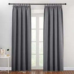 Produktbild: PONY DANCE Verdunklungsvorhänge mit Kräuselband für Schienen 2er Set H 200 x B 140 cm Thermovorhang gegen Hitze Schlafzimmer Gardinen Grau Blickdicht Thermal Curtains Blackout
