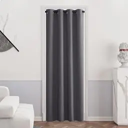 Produktbild: PONY DANCE Verdunklungsvorhang mit Ösen 1 Stück H 240 x B 140 cm Thermo Vorhänge gegen Hitze Vorhang Blickdicht Graue Gardinen Wohnzimmer Türvorhang Haustür Curtain