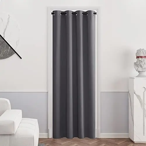 Produktbild: PONY DANCE Verdunklungsvorhang mit Ösen 1 Stück H 240 x B 140 cm Thermo Vorhänge gegen Hitze Vorhang Blickdicht Graue Gardinen Wohnzimmer Türvorhang Haustür Curtain