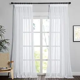 Produktbild: PONY DANCE Vorhänge für Schienensystem Stores Gardinen mit Kräuselband Weiß 2er Set H 245 x B 140 cm Gardinen Weiss Transparent Leinenoptik Vorhang Durchlässig Curtains for Living Room