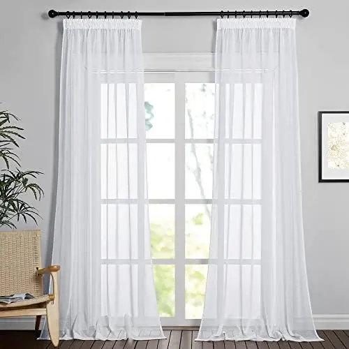 Produktbild: PONY DANCE Vorhänge für Schienensystem Stores Gardinen mit Kräuselband Weiß 2er Set H 245 x B 140 cm Gardinen Weiss Transparent Leinenoptik Vorhang Durchlässig Curtains for Living Room