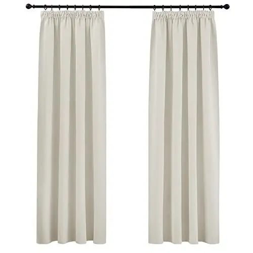 Produktbild: PONY DANCE Wärmeisolierende Vorhänge für Wohnzimmer Gardinen mit Kräuselband 2er Set H 245 x B 140 cm Verdunkelungsvorhang für Schienensystem Thermovorhang gegen Hitze, Hellbeige