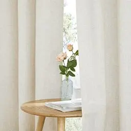 Produktbild: PONY DANCE Wohnzimmer Vorhänge Leinen Boho Ösenvorhang 2er Set H 245 x B 140 cm Leinenoptik Gardinen mit Ösen Leinenvorhang Halbtransparent Linen Curtains for Living Room, Beige