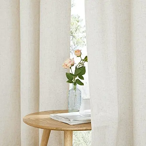 Produktbild: PONY DANCE Wohnzimmer Vorhänge Leinen Boho Ösenvorhang 2er Set H 245 x B 140 cm Leinenoptik Gardinen mit Ösen Leinenvorhang Halbtransparent Linen Curtains for Living Room, Beige