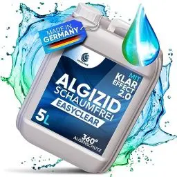 Produktbild: Poollöwe Algenvernichter Pool mit Klareffekt 2.0 und (360° Grad Algenschutz) 5L | maximaler Algenschutz | Algizid Pool flüssig | für Schwimmbad Whirlpool algen algenmittel klar algezid poolklar