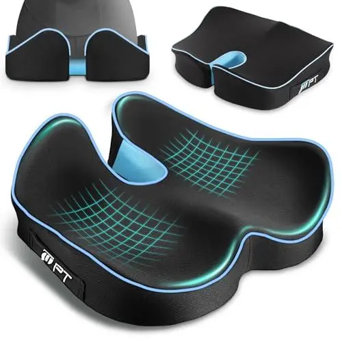 Produktbild: POOTACK Orthopädisches Sitzkissen für Bürostuhl & Autositz – Ergonomisches Steißbeinkissen aus Memory-Schaum, Fördert Durchblutung, Entlastet das Steißbein und Erhöht Sitzkomfort, Blau