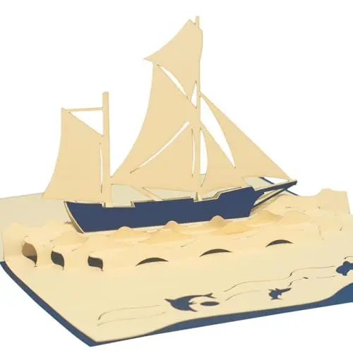 Produktbild: POP UP 3D Grußkarten Reisegutschein Sammelkarte Segelboot (104)