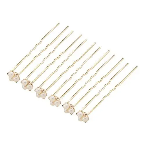 Produktbild: POPETPOP 12stücke Perlen-rhinestone Haarnadeln Für Braut Und Brautjungfern U-förmige Hochsteckfrisuren Roségoldene Haarschmuck-accessoires Für Hochzeiten