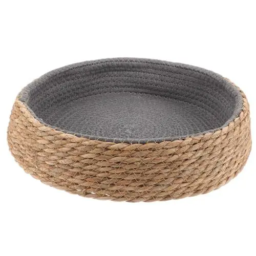 Produktbild: POPETPOP Hundebett Katzenkorb Zum Schlafen : Rund Haustierbett Geflochten Katzenbett Atmungsaktives Katzenbett Katzennest für Wohnzimmer Und Schlafzimmer, 35.00X35.00X8.00cm