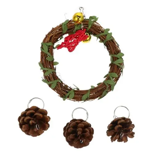 Produktbild: POPETPOP 1Stk die Schaukel Papageienleine Futterspender Papagei sprechender Papagei Hühner knete knetspielzeug Vogelkäfig Papagei-Rattan-Schleife Kiefernzapfen