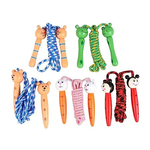 Produktbild: POPETPOP 1tasche Springseil Mit Holzgriff Für Junge Mädchen Cartoon-springseil Tragbar Springseile Trainingsgerät Kätzchen Frosch Kleiner Mann Kaninchen