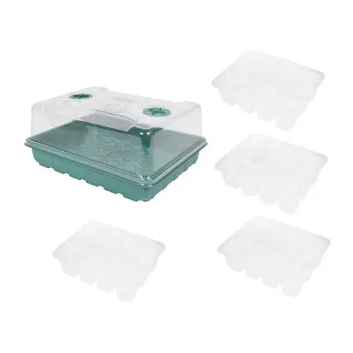 Produktbild: POPETPOP Set Mit 7 Gewächshaus-pflanzbehältern 4 X 12-Loch-tabletts Pp-Material Saison-pflanzenstarter Für Blumen Obst Und Gemüse