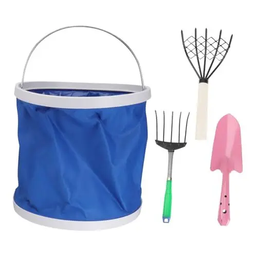 Produktbild: POPETPOP Edelstahlrechen Mit Netz Aus Kohlenstoffstahl Muschelrechen Tragbarer Rechen Für Garten Und Strand Muschelgräber Handrechen Für Kleine Räume
