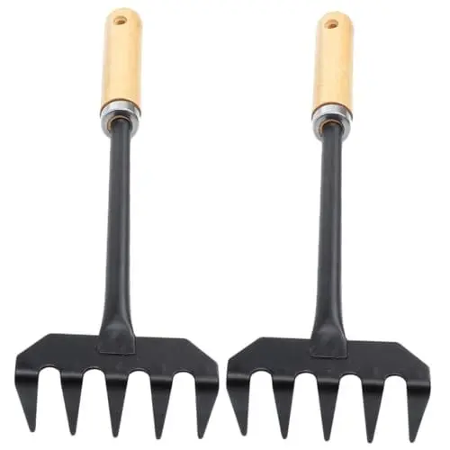 Produktbild: POPETPOP 2stücke Gartenrechen Mit Holzgriff Handrechen Aus Eisen Für Effiziente Gartenarbeit Zum Lockern Von Erde Und Aufsammeln Von Laub