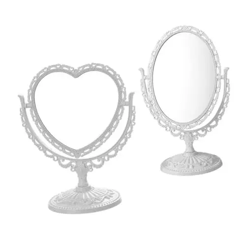 Produktbild: POPETPOP 2-teiliger Schminkspiegel Doppelseitiger Drehbarer Tischspiegel Für Zuhause Kompakter Lichtspiegel Make-up Einzigartiges Design Hochauflösende Filigrane Heimdekoration