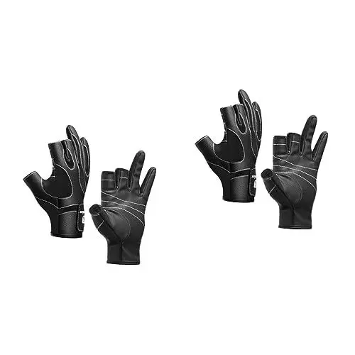 Produktbild: POPETPOP 2 Paar Angelhandschuhe für Herren und Damen Größe L Schwarz Halbfinger – Zum Angeln und Telefonieren