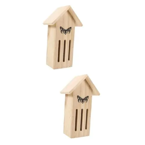 Produktbild: POPETPOP 2 Stück Schmetterlingshaus Futterstation Schmetterlings Hängestation Holz Hängeschmetterlingshaus Schmetterlings Futterstation Hängender Lebensraum Hängender