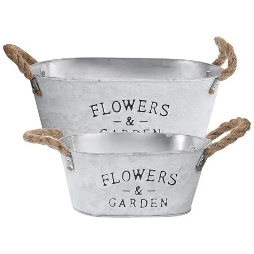 Produktbild: POPETPOP 2st Blumentopf Im Shabby-chic-Stil Planter Tin Pflanzkübel Eimer Verzinkter Eimer Pflanzdose Blumenvase Aus Metall Vasen Blumenkasten Zink-Eisen-Blech Wanne Büro