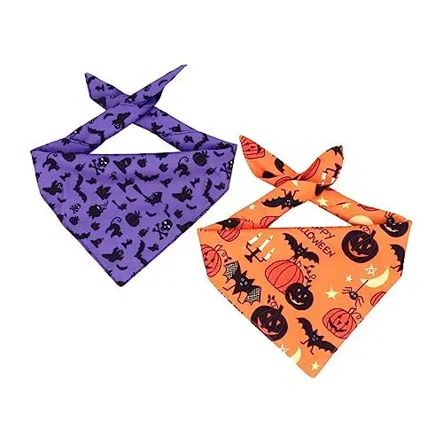 Produktbild: POPETPOP 2st Haustier Hund Dreieck Handtuch Kürbis-haustierschal Kürbis-hundeschal Welpen-Halloween-schal Halloween-hundeschal Dreieckige Hundekrawatte Polyester Requisiten Cosplay