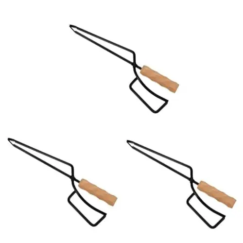 Produktbild: POPETPOP 3St Kohlezange küchenzange kã¼chenzangen grillzubehör Grillkohle grillen Holzpinzette extra langes Greifwerkzeug draussen Kamin Campingbedarf Clip Brennende Zange Kohlenstoffstahl