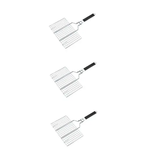 Produktbild: POPETPOP 3 STK Abnehmbares Grill Netz grillkorb Grill Korb Grill im Freien Antihaft-Grill-Clip-Netz Blech Backform BBQ-Tool Grillgitter mit Griff tragbar Grillnetz Grillwerkzeug Zubehör