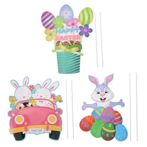 Produktbild: POPETPOP 3 Stück Osterkarte Rasenschild Party Hof Schilder Gartenschilder Für Ostern Rasen Schild Pfähle Hof Schilder Party Garten Schilder Hof Schilder Dekor